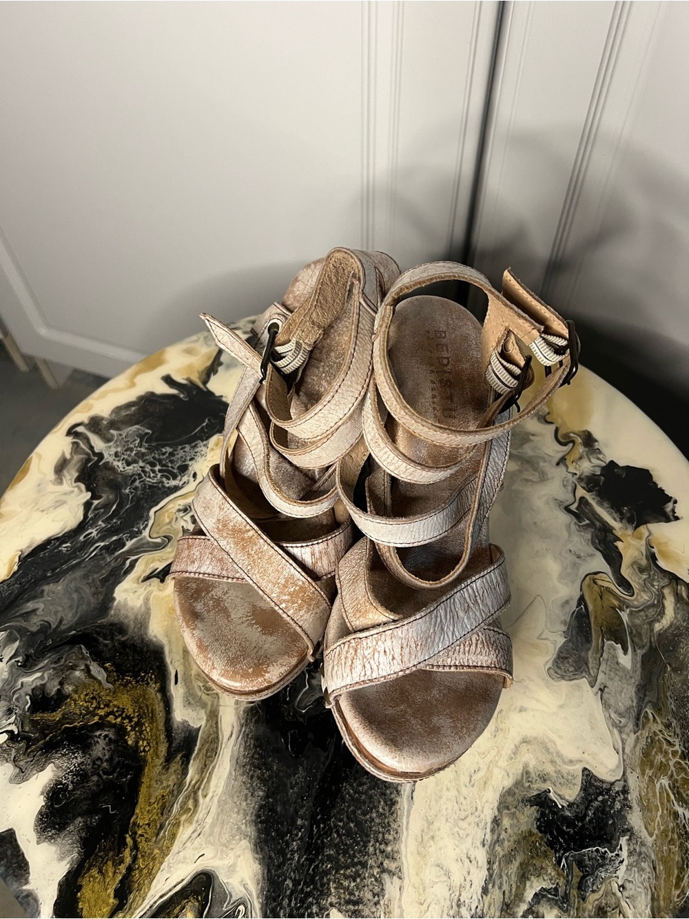 Bed Stu Juliana Leather Platform Wedge Sandals - Picture 4 of 11